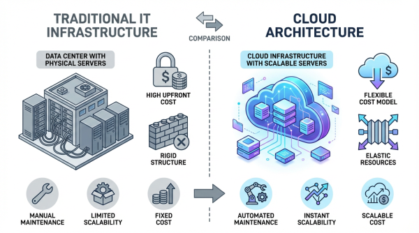 傳統IT vs 雲端架構對比圖